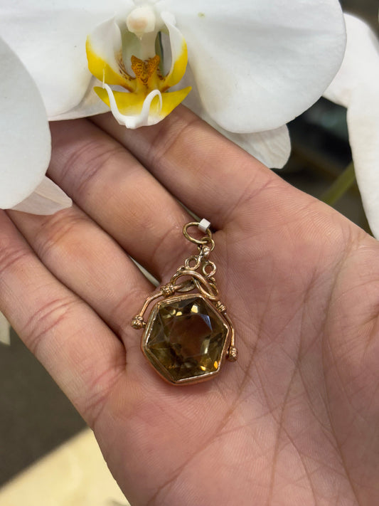 Unisex 9ct Yellow Gold Smoky Quartz Fob Pendant - 7g - Hyman’s Jewellers