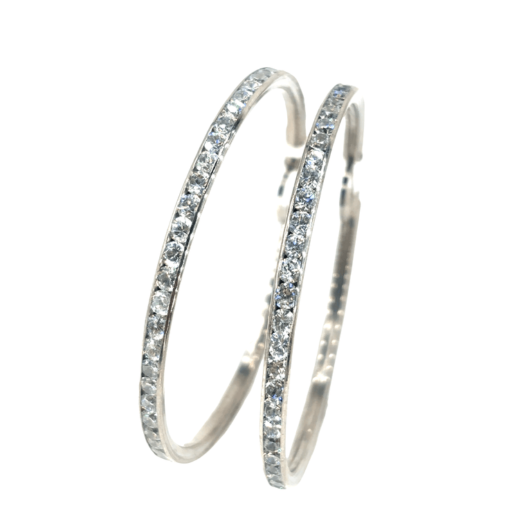 Women’s 10ct White Gold Hoop Earrings with Brilliant Cut Cz Stones - 2.5” 12.1g - Hyman’s Jewellers