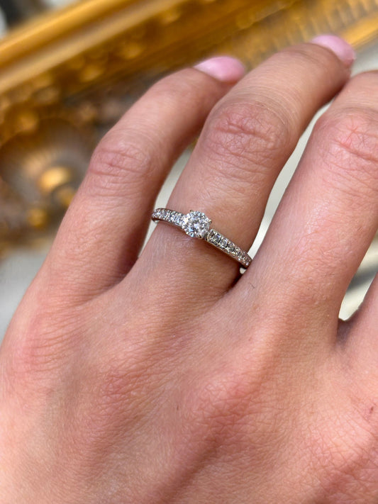 Women’s 14ct & Platinum Engagement Ring with Round Brilliant Cut Diamond - 0.50ct 2.2g - Hyman’s Jewellers
