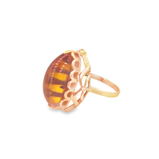 Women’s 14ct Yellow Gold Baltic Amber Ring - Hyman’s Jewellers