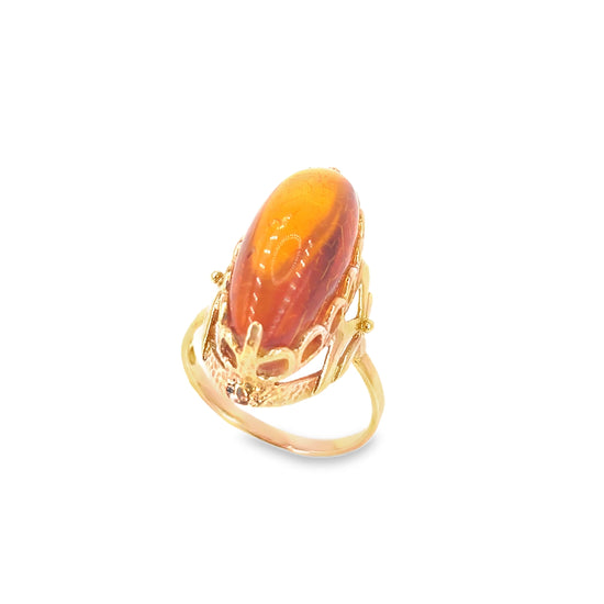 Women’s 14ct Yellow Gold Baltic Amber Ring - Hyman’s Jewellers