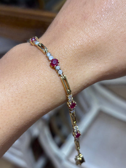 Women’s 14ct Yellow Gold Diamond Ruby Bracelet - 1.05ct - Hyman’s Jewellers