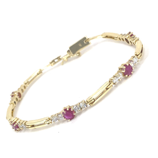 Women’s 14ct Yellow Gold Diamond Ruby Bracelet - 1.05ct - Hyman’s Jewellers