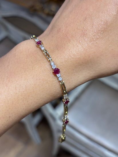 Women’s 14ct Yellow Gold Diamond Ruby Bracelet - 1.05ct - Hyman’s Jewellers