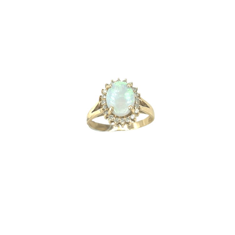 Women’s 14ct Yellow Gold Multi Stone Ring with Oval Cabochon Opal - 2.8g - Hyman’s Jewellers