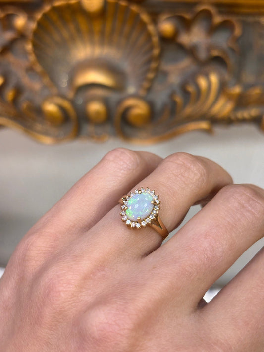 Women’s 14ct Yellow Gold Multi Stone Ring with Oval Cabochon Opal - 2.8g - Hyman’s Jewellers