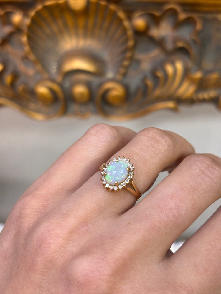 Women’s 14ct Yellow Gold Multi Stone Ring with Oval Cabochon Opal - 2.8g - Hyman’s Jewellers