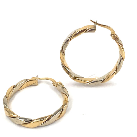 Women’s 14ct Yellow White Gold Twist Hoop Earrings - Hyman’s Jewellers