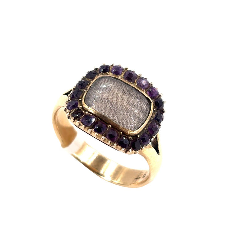Women’s 15ct Yellow Gold Mourning Ring Amethyst Set - 4.8g - Hyman’s Jewellers