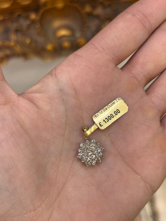 Women’s 18ct 1ct 2.6g Yellow Gold Diamond Cluster Floral Pendant - Hyman’s Jewellers