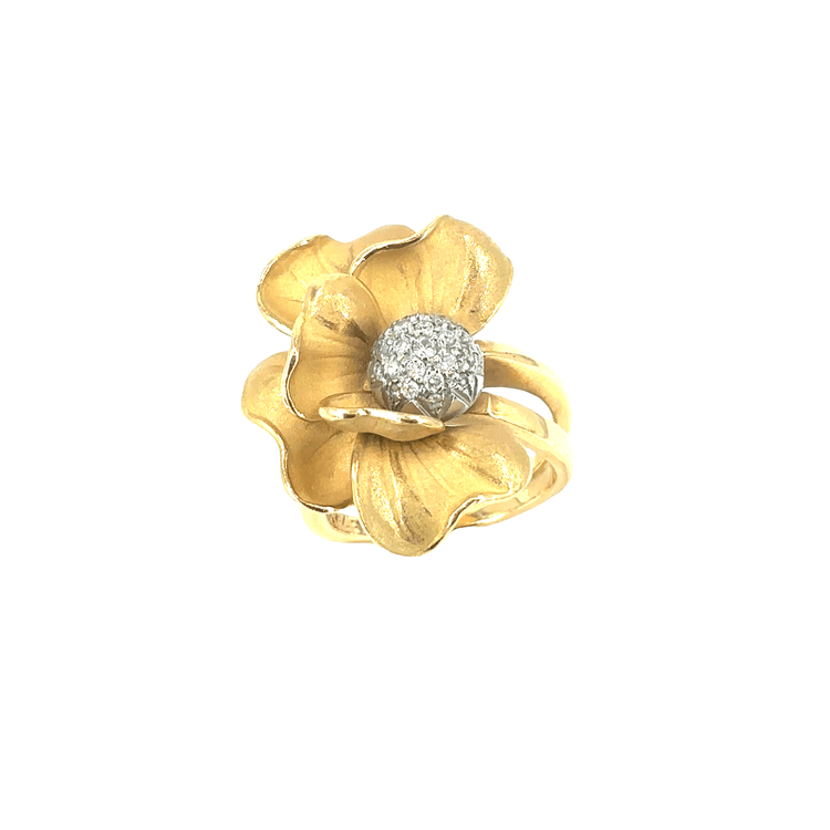 Women’s 18ct Anna Maria Cammilli Firenze Diamond Flower Ring Frosted Edges - 0.40ct - Hyman’s Jewellers