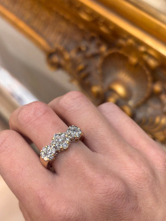 Women’s 18ct Diamond Flower Cluster Trilogy Ring in Yellow Gold - Hyman’s Jewellers