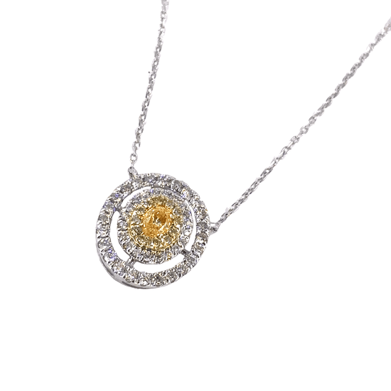 Women’s 18ct Necklace & Earrings with Fancy Yellow Round Brilliant Cut Diamond Set - Earrings 1.4ct Pendant 0.70ct - Hyman’s Jewellers