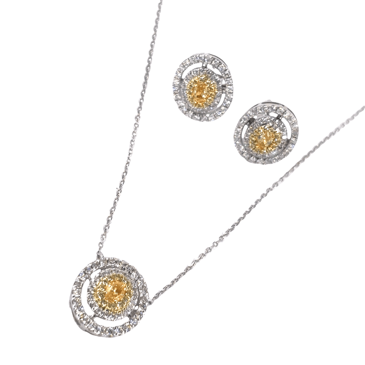 Women’s 18ct Necklace & Earrings with Fancy Yellow Round Brilliant Cut Diamond Set - Earrings 1.4ct Pendant 0.70ct - Hyman’s Jewellers