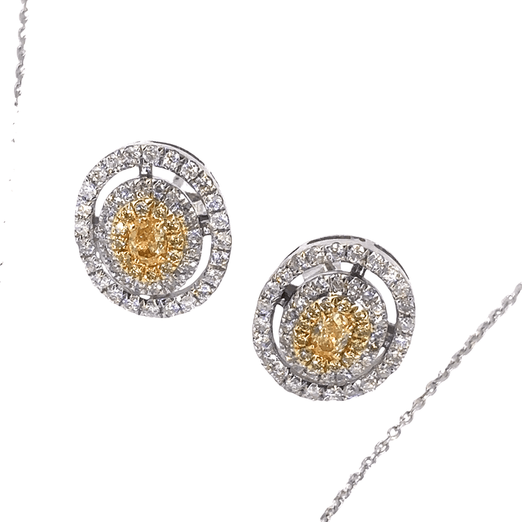 Women’s 18ct Necklace & Earrings with Fancy Yellow Round Brilliant Cut Diamond Set - Earrings 1.4ct Pendant 0.70ct - Hyman’s Jewellers