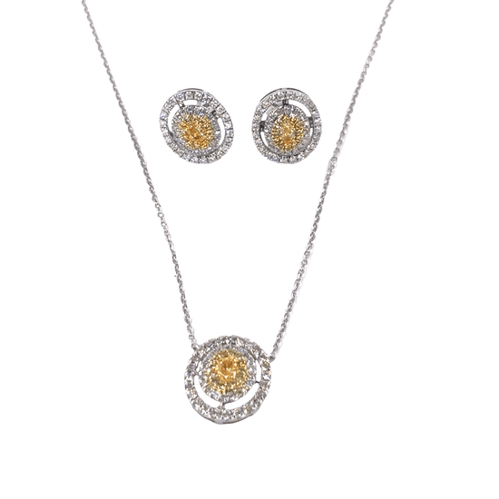 Women’s 18ct Necklace & Earrings with Fancy Yellow Round Brilliant Cut Diamond Set - Earrings 1.4ct Pendant 0.70ct - Hyman’s Jewellers