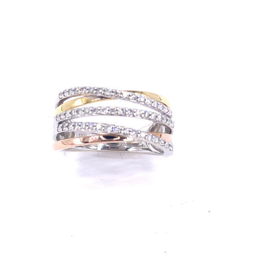 Women’s 18ct Tri Gold Diamond Ring - 0.60ct 6.5g Size L - Hyman’s Jewellers