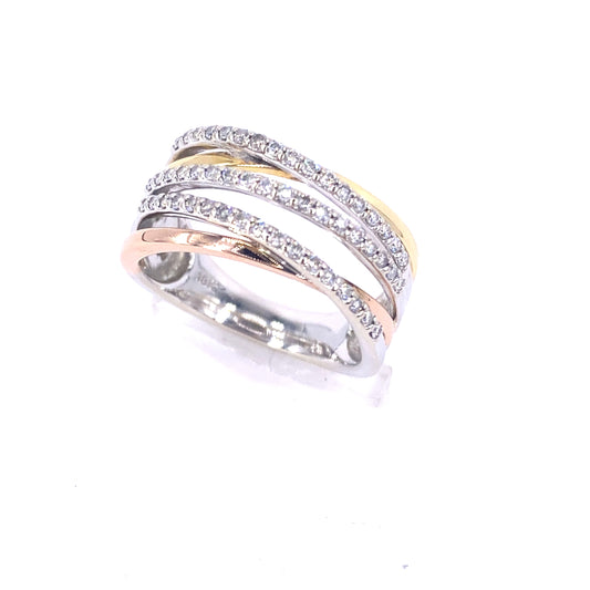Women’s 18ct Tri Gold Diamond Ring - 0.60ct 6.5g Size L - Hyman’s Jewellers