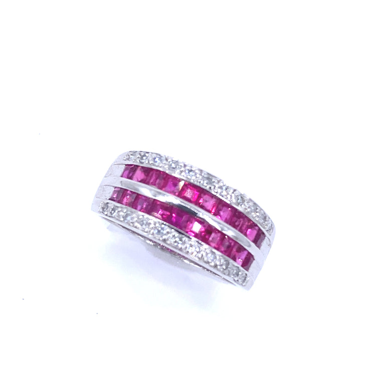 Women’s 18ct While Gold Diamond Ruby Half Eternity Ring - 0.45ct - Hyman’s Jewellers