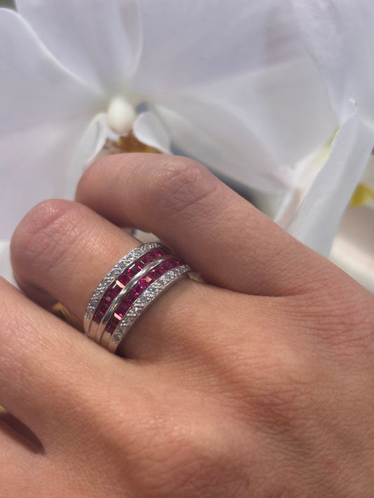 Women’s 18ct While Gold Diamond Ruby Half Eternity Ring - 0.45ct - Hyman’s Jewellers