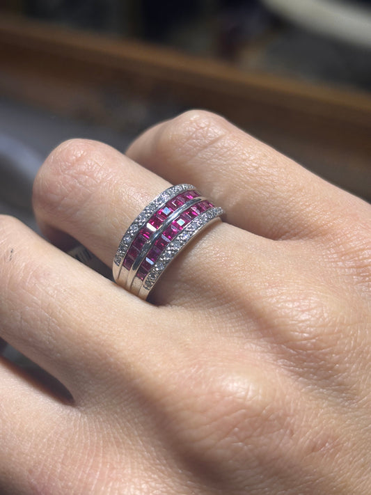 Women’s 18ct While Gold Diamond Ruby Half Eternity Ring - 0.45ct - Hyman’s Jewellers