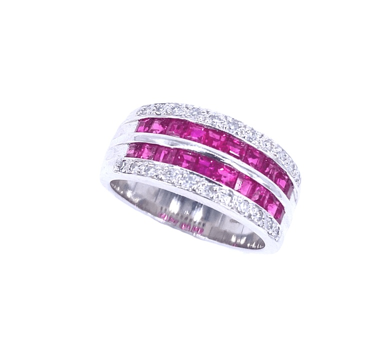 Women’s 18ct While Gold Diamond Ruby Half Eternity Ring - 0.45ct - Hyman’s Jewellers
