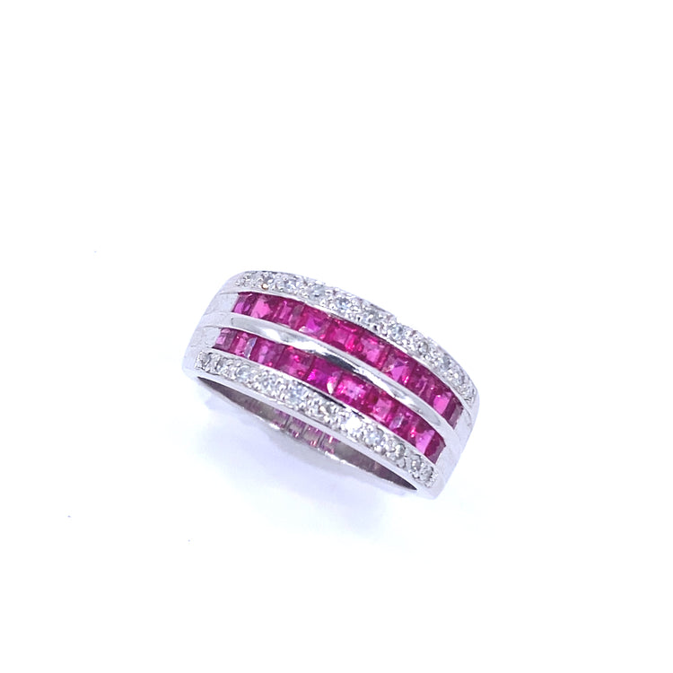 Women’s 18ct While Gold Diamond Ruby Half Eternity Ring - 0.45ct - Hyman’s Jewellers