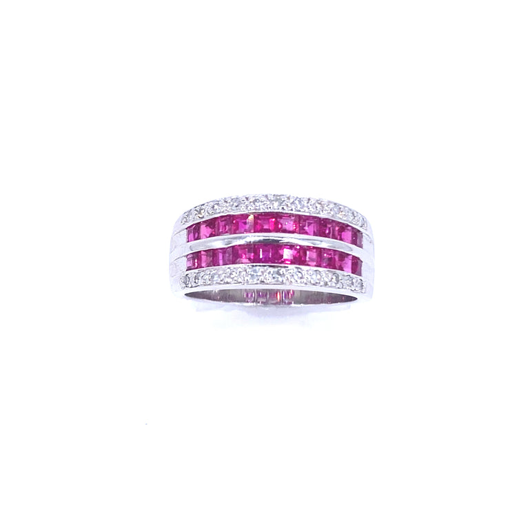 Women’s 18ct While Gold Diamond Ruby Half Eternity Ring - 0.45ct - Hyman’s Jewellers