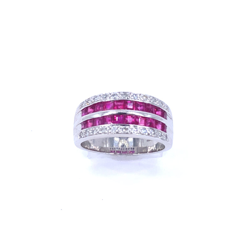 Women’s 18ct While Gold Diamond Ruby Half Eternity Ring - 0.45ct - Hyman’s Jewellers