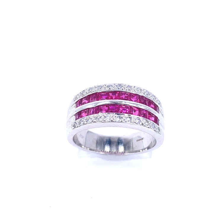 Women’s 18ct While Gold Diamond Ruby Half Eternity Ring - 0.45ct - Hyman’s Jewellers