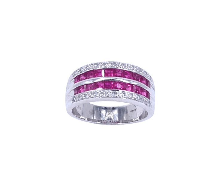 Women’s 18ct While Gold Diamond Ruby Half Eternity Ring - 0.45ct - Hyman’s Jewellers