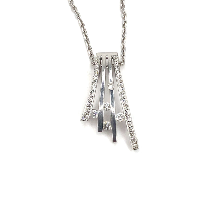 Women's 18ct White Gold Diamond Fan Pendant and Necklace - Hyman’s Jewellers