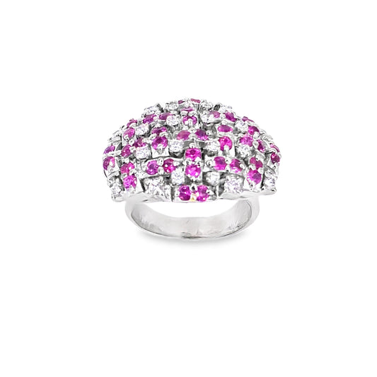 Women’s 18ct White Gold Diamond Ruby ‘Barbie’ Cluster Ring - 13.6g 0.50ct - Hyman’s Jewellers