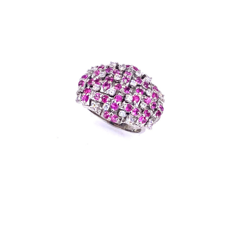 Women’s 18ct White Gold Diamond Ruby ‘Barbie’ Cluster Ring - 13.6g 0.50ct - Hyman’s Jewellers