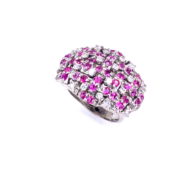 Women’s 18ct White Gold Diamond Ruby ‘Barbie’ Cluster Ring - 13.6g 0.50ct - Hyman’s Jewellers