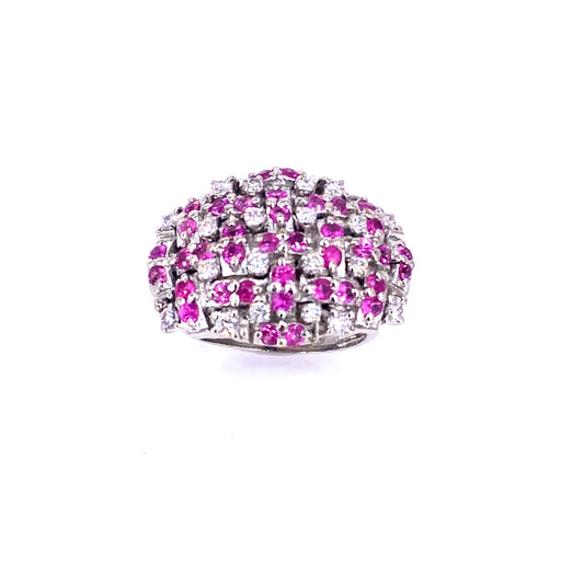 Women’s 18ct White Gold Diamond Ruby ‘Barbie’ Cluster Ring - 13.6g 0.50ct - Hyman’s Jewellers