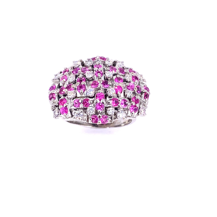 Women’s 18ct White Gold Diamond Ruby ‘Barbie’ Cluster Ring - 13.6g 0.50ct - Hyman’s Jewellers