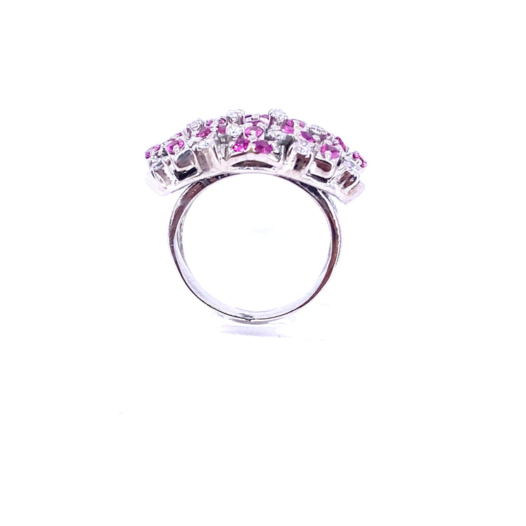 Women’s 18ct White Gold Diamond Ruby ‘Barbie’ Cluster Ring - 13.6g 0.50ct - Hyman’s Jewellers