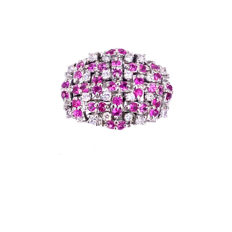Women’s 18ct White Gold Diamond Ruby ‘Barbie’ Cluster Ring - 13.6g 0.50ct - Hyman’s Jewellers