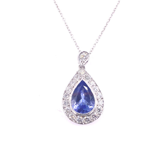Women’s 18ct White Gold Diamond Tanzanite Pendant & Necklace - 3.8g - Hyman’s Jewellers
