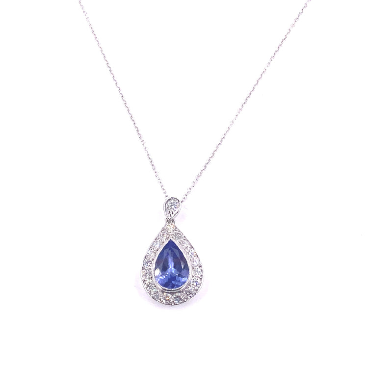 Women’s 18ct White Gold Diamond Tanzanite Pendant & Necklace - 3.8g - Hyman’s Jewellers