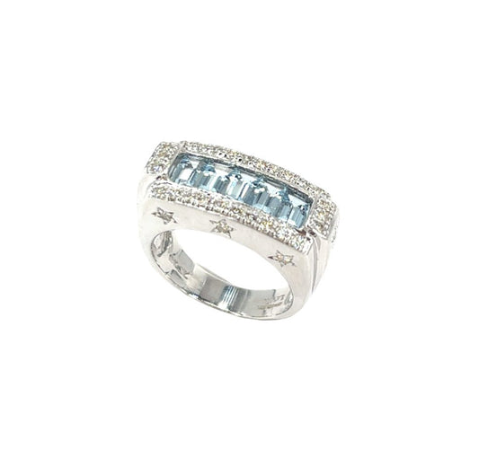 Women’s 18ct White Gold Diamons Aquamarine Ring - 8g 0.50ct - Hyman’s Jewellers