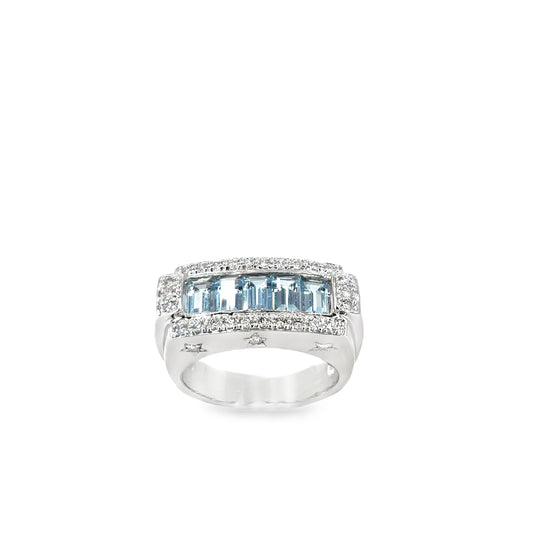 Women’s 18ct White Gold Diamons Aquamarine Ring - 8g 0.50ct - Hyman’s Jewellers