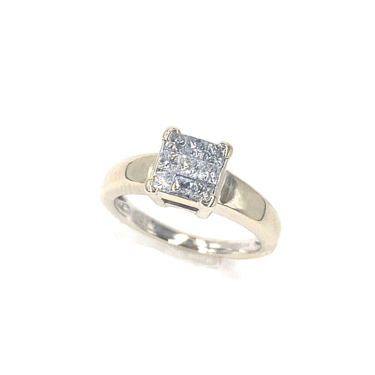 Womens 18ct White Gold Princess Cut Natural Diamond Cluster Ring - 0.50ct - Hyman’s Jewellers