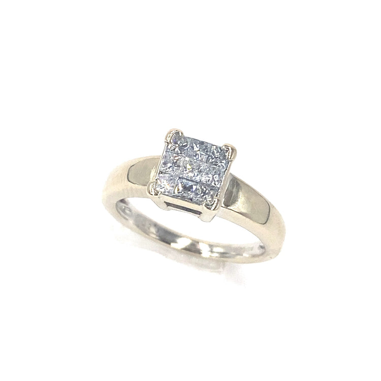 Womens 18ct White Gold Princess Cut Natural Diamond Cluster Ring - 0.50ct - Hyman’s Jewellers