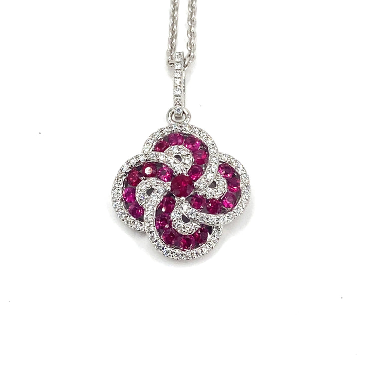 Women’s 18ct White Gold Ruby Diamond Pendant - Hyman’s Jewellers
