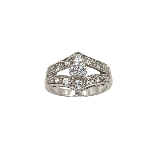 Women’s 18ct White Gold Vintage 1.00ct Natural Diamond Art Deco Styled Ring - Hyman’s Jewellers