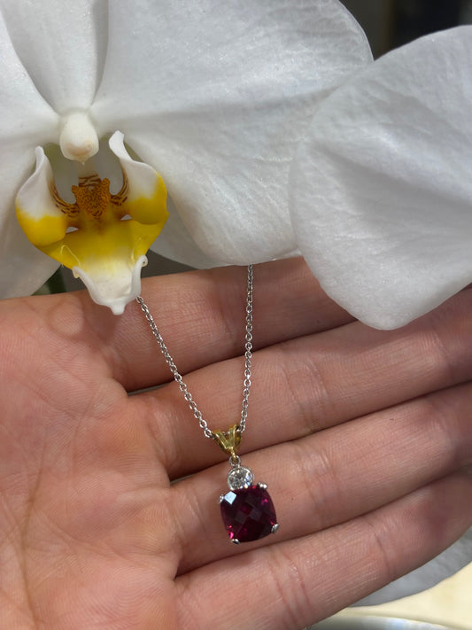 Women’s 18ct White & Yellow Gold Diamond Garnet Pendant Rings Set - 10g 0.40ct - Hyman’s Jewellers