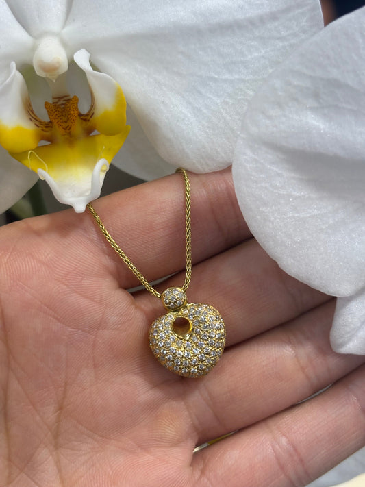 Women’s 18ct Yellow Gold 0.75ct Diamond Encrusted Heart Pendant & Chain - 7g 20” - Hyman’s Jewellers
