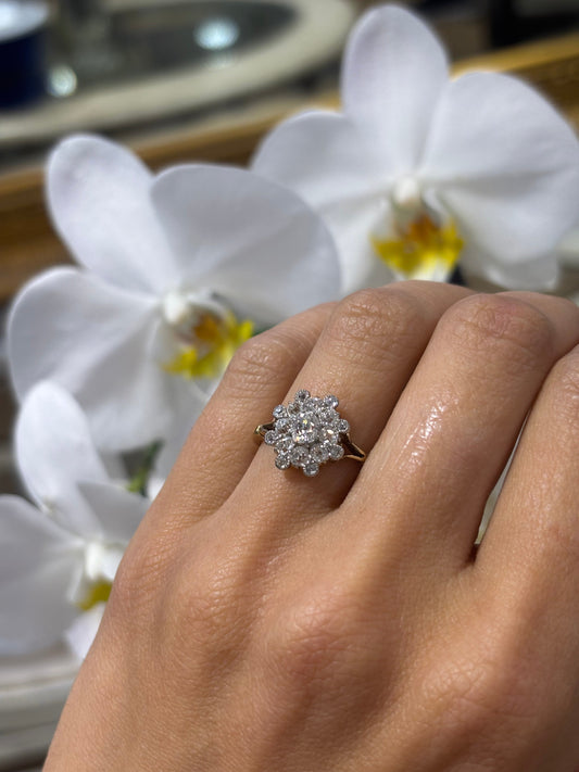 Women’s 18ct Yellow Gold Antique Diamond Cluster Ring - 1.00ct - Hyman’s Jewellers